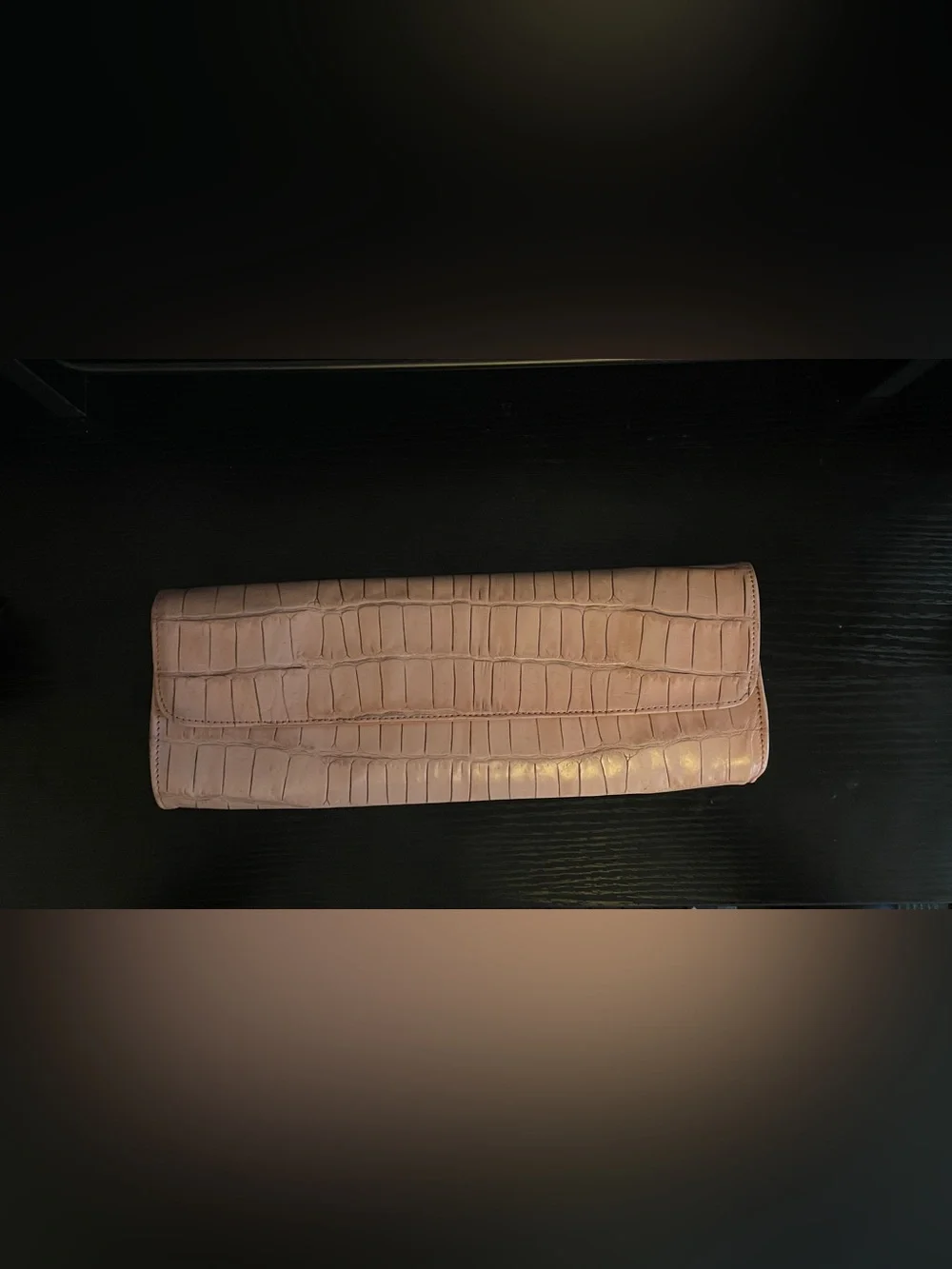 Abas Croc-Embossed Leather Light Pink Clutch